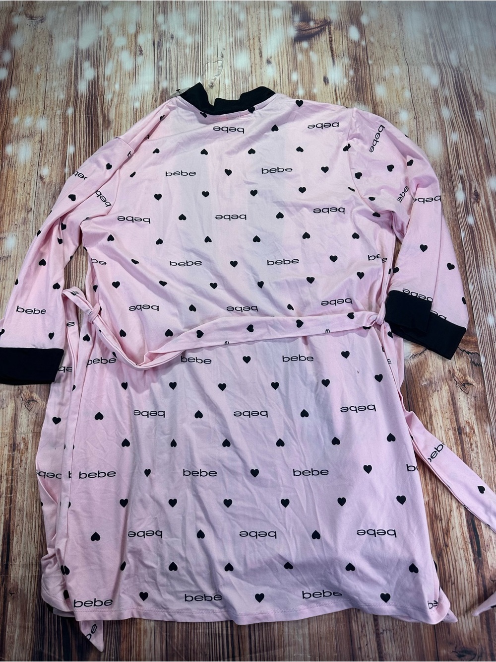 bebe Pink Short Tank & Heart-Print Robe Sleep Set with Black Trim Size Medium - Picture 13 of 16